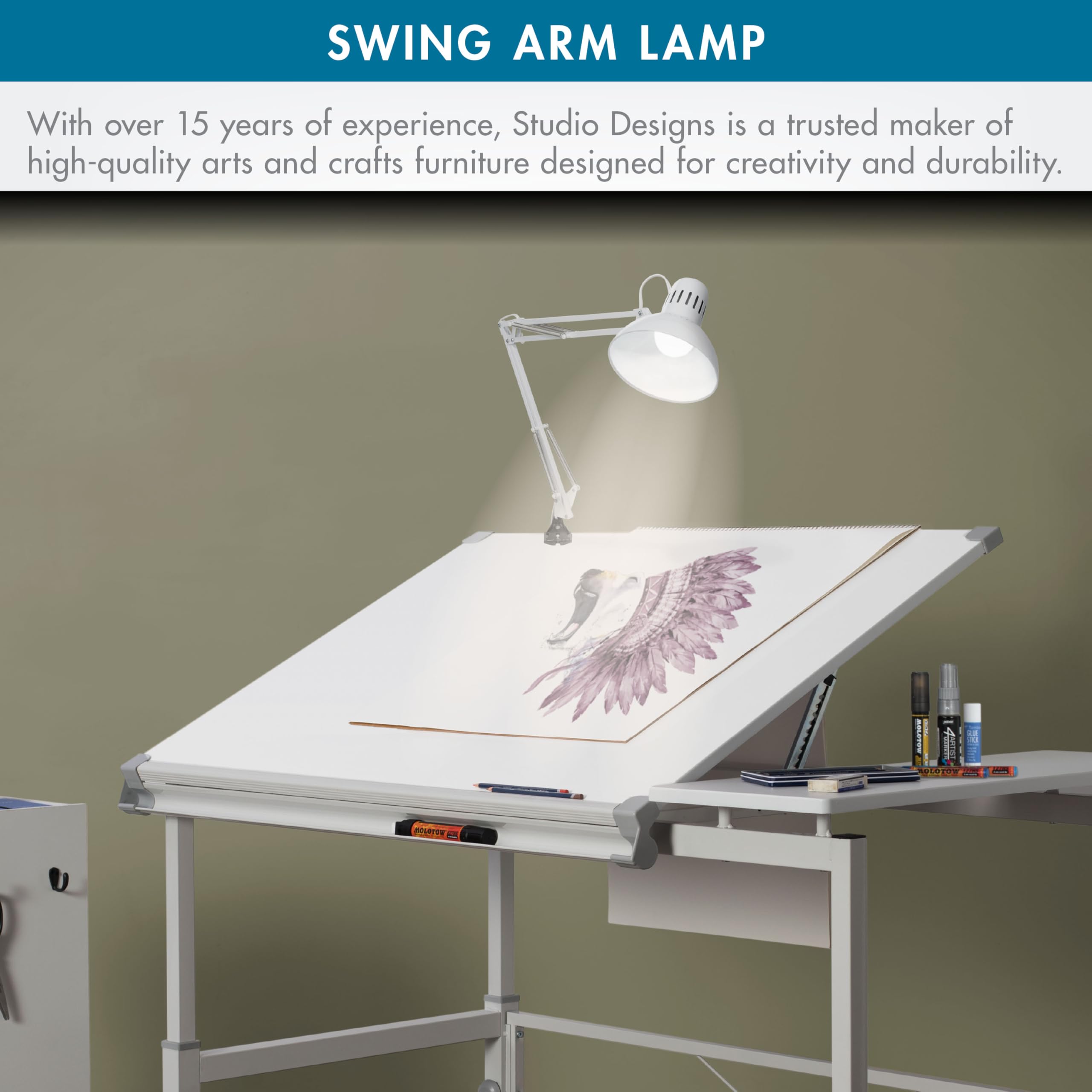 Amazon.com: Studio Designs Swing Arm Lamp, 13-watt, White, 6.5